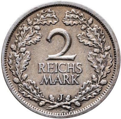 купить Германия 2 рейхсмарки (reichsmark) 1926 J знак монетного двора "J" — Гамбург