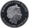 Купить Острова Кука 5 долларов 2013 Proof "Год Змеи - удовольствие - лунный календарь" в футляре с сертификатом