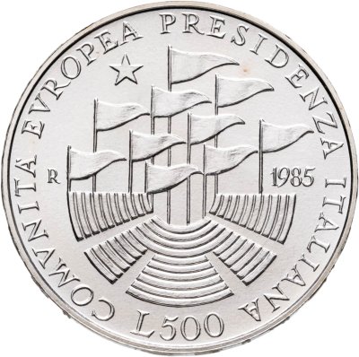 купить Италия 500 лир (lire) 1985 "Итальянское президентство в Европейском экономическом сообществе" в футляре