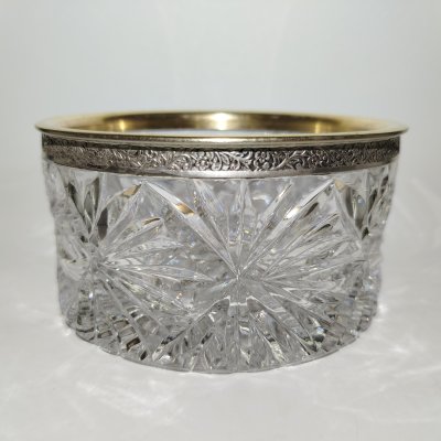 купить Конфетница, украшенная металлической окантовкой по борту, хрусталь, мельхиор, СССР, 1970-1980 гг.