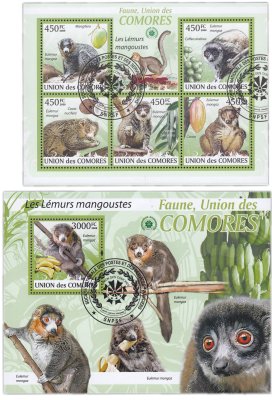 купить Коморы набор из 2 квартблоков "Флора и Фауна. Обезьяны"