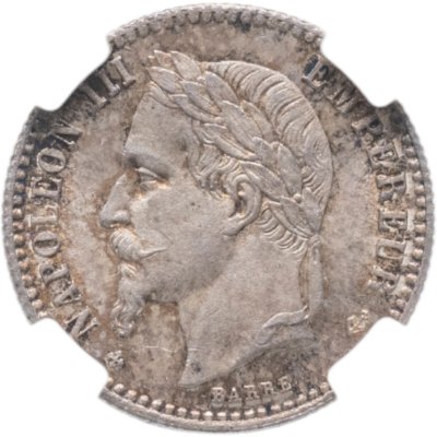 купить Франция 50 сантимов (centimes) 1867 знак монетного двора: "BB" - Страсбург в слабе ННР MS64