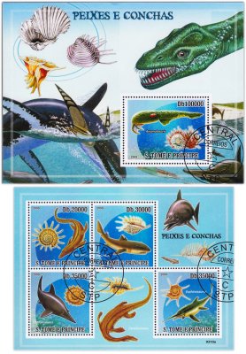 купить Сан-Томе и Принсипи набор марок из 2 квартблоков "Рыбы и морские жители"