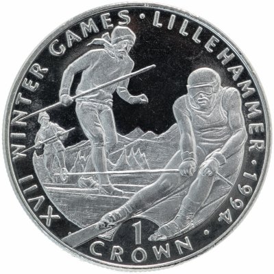 купить Гибралтар 1 крона (crown) 1993 "XVII Зимние олимпийские игры, Лиллехаммер 1994 - Лыжные гонки"