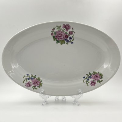 купить Салатник (селёдочница) с цветочным декором, фарфор, деколь, Дулевский фарфоровый завод (Дулёво), СССР, 1968-1991 гг.