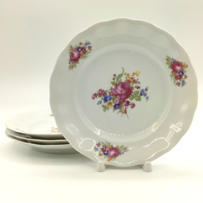 купить Набор из 4-х десертных тарелок, украшенных мейсенским букетом, фарфор, деколь, Karolina (Фарфоровая мануфактура «Каролина», Польша), Польша, 1960-1980 гг.
