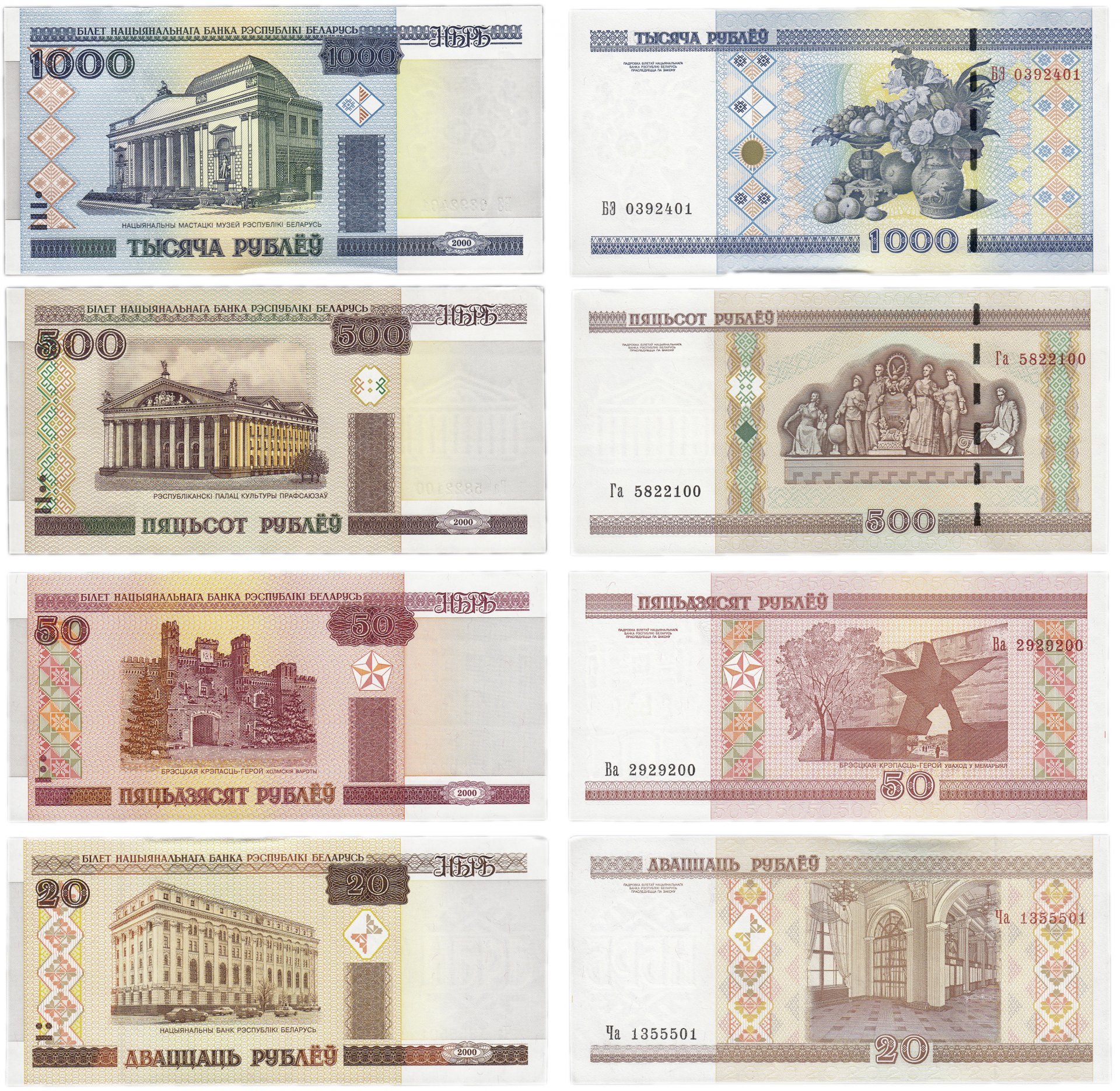 Купюры Белоруссии 2000 года. Набор банкнот 2000 года Беларусь. Где выгоднее купить белорусские рубли