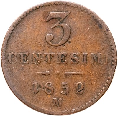 купить Ломбардия-Венеция 3 чентезимо 1852 М