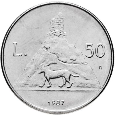 купить Сан-Марино 50 лир 1987 "15 лет возобновлению чеканке монет"