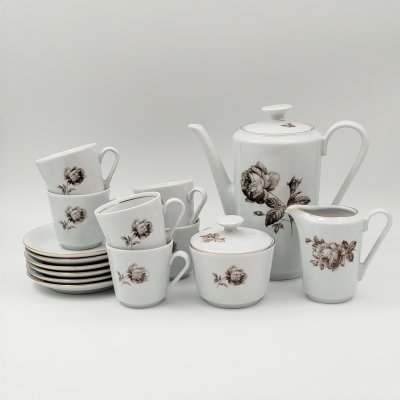 купить Сервиз кофейный с монохромным цветочным декором на 6 персон (15 предметов), фарфор, деколь, золочение, Kahla, ГДР, 1960-1990 гг.