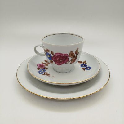 купить Чайная тройка с цветочным декором, фарфор, золочение, деколь, Colditz (Кольдиц), ГДР, 1970-1980 гг.