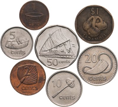 купить Фиджи набор из 7монет (1, 2, 5, 10, 20 ,50 центов и 1 доллар) 1992-2017 - случайный год