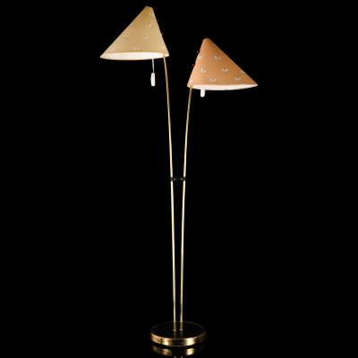 купить Торшер винтажный в стиле советского минимализма на две световые точки, металл, ткань, полимерный материал, СССР, 1950-1960 гг.