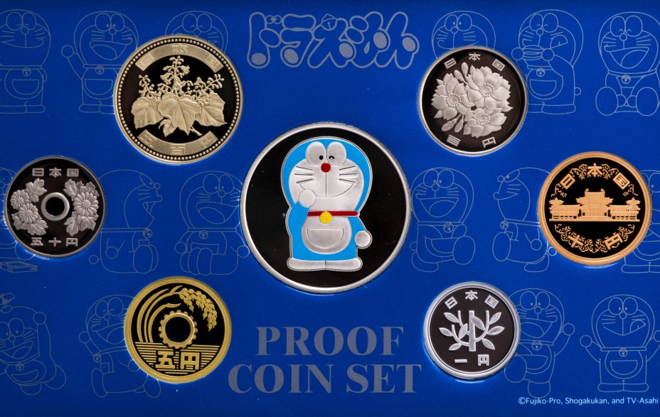 купить Набор монет Япония 2005 год "35-летие аниме-сериалу Дораэмон" (6 монет+серебряный жетон)