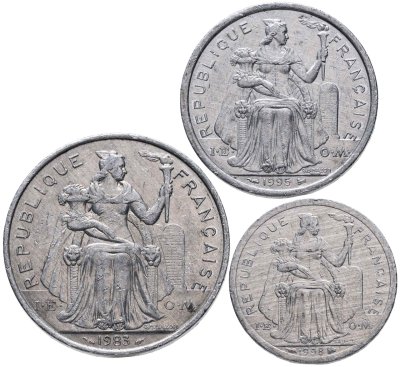 купить Французская Полинезия набор 1,2,5 франков 1975-2011 случайный год