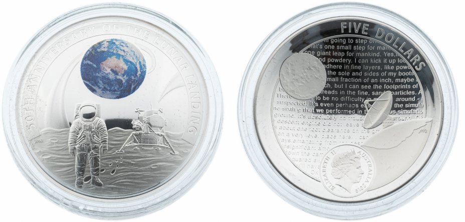 купить США и Австралия 1 доллар 2019 "50 лет высадке на Луну" в футляре, с сертификатом