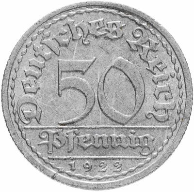 Купить Германия 50 пфеннигов Веймарская Республика 1922 "А"