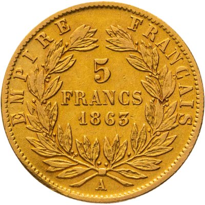 купить Франция 5 франков (francs) 1863 A Наполеон III