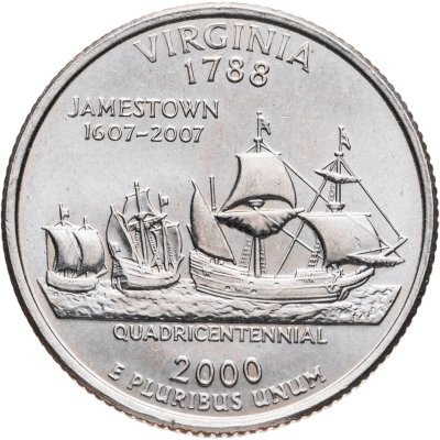 купить США 1/4 доллара (квотер, 25 центов) 2000 "Штат Вирджиния", знак монетного двора "D" - Денвер