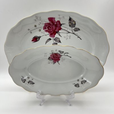 купить Набор из 2-х блюд (селёдочниц), украшенных изображением розы, фарфор, деколь, золочение, Karolina (Фарфоровая мануфактура «Каролина», Польша), Польша, 1980-1990 гг.