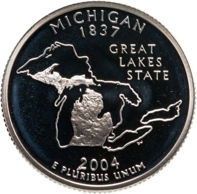 купить США 25 центов (квотер, 1/4 доллара, quarter dollar) S PROOF 2004 "Квотер штата Мичиган", знак монетного двора: "S" - Сан-Франциско