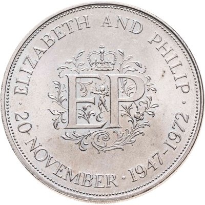 купить Великобритания 25 новых пенсов (new pence) 1972 серебряная свадьба Елизаветы II медно-никелевый сплав