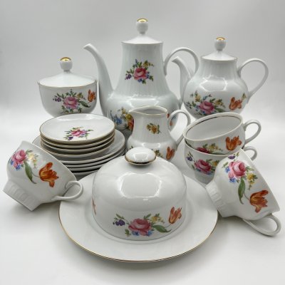купить Сервиз чайно-кофейный "Мейсенский букет" на 4 персоны (17 предметов), фарфор, деколь, золочение, Graf Von Henneberg Porzellan, 1777 Jlmenau, ГДР, 1977-1990 гг.