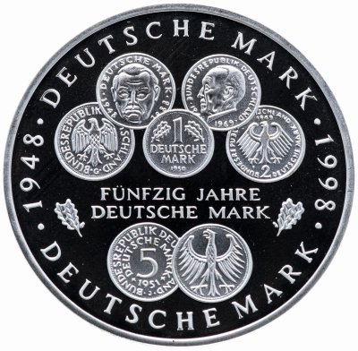 купить Германия (ФРГ) 10 марок 1998 G "50 лет Немецкой марке"