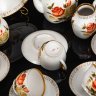 Купить Сервиз "Букет чайных роз" на 5 персон (14 предметов), фарфор, роспись, золочение, Ленинградский фарфоровый завод (ЛФЗ), СССР, 1970-1991 гг.