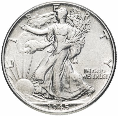 купить США 50 центов (1/2 доллара, half dollar) 1945 Walking Liberty Half Dollar Без отметки монетного двора