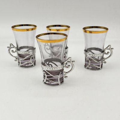 купить Набор из 4-ти стопок в подстаканниках, стекло, золочение, металл, сплав металлов, СССР, 1970-1990 гг.