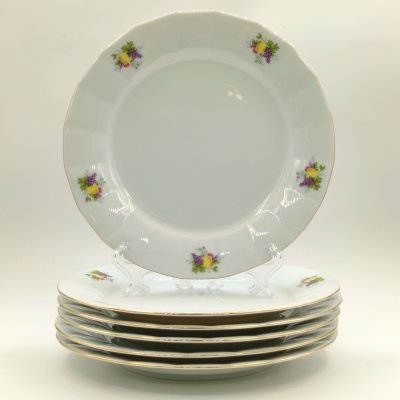 купить Набор из 6-ти обеденных тарелок с декором в виде фруктов и ягод, фарфор, деколь, золочение, Epiag D. F., Чехия, 1990-2015 гг.