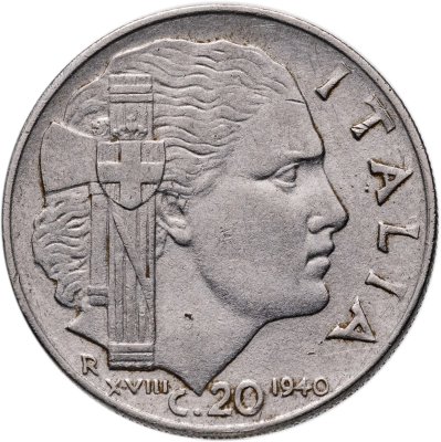 купить Италия 20 чентезимо (centesimi) 1940, магнетик, ребристый гурт