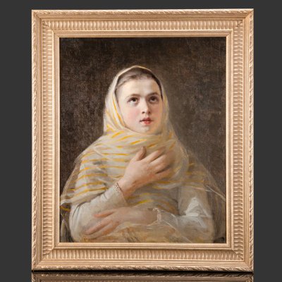 купить Картина "Молящаяся девочка" в раме, неизвестный художник, холст, масло, Российская империя, 1880-1910 гг.