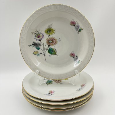 купить Набор десертных тарелок с абстрактным цветочным декором на 5 персон, фарфор, деколь, золочение, Stadtlengsfeld Joachim Döring/Rudolf Vogler, Германия, 1959-1963 гг.