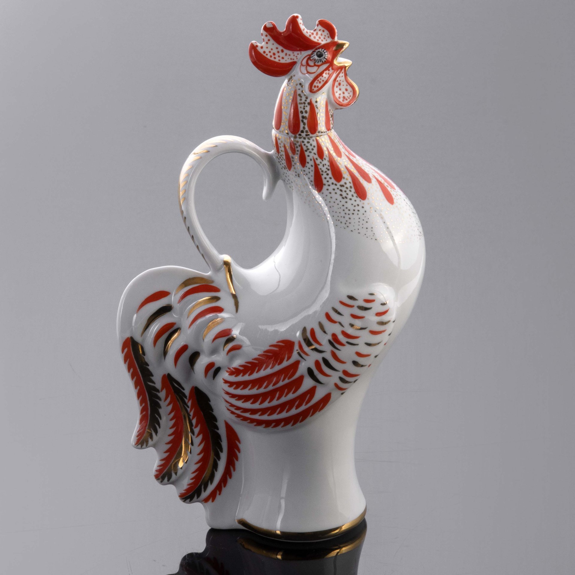 Штоф "Петух", фарфор, роспись, золочение, Ленинградский фарфоровый ...