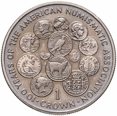 купить Остров Мэн 1 крона 1991 100 лет Американской нумизматической ассоциации