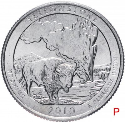 Купить США 1/4 доллара (25 центов, квотер) 2010 P — "Йеллоустонский национальный парк" (2-й парк)