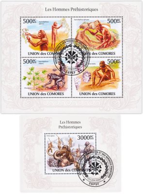 купить Коморы набор марок из 2 квартблоков "Первобытные люди"