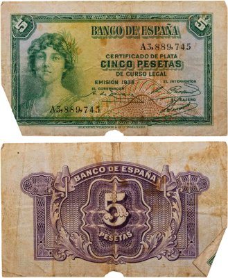 купить Испания 5 песет 1935