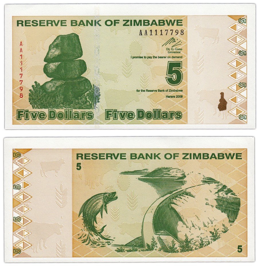 купить Зимбабве 5 долларов 2009 год Pick 93