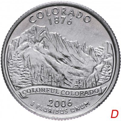 купить США 1/4 доллара (квотер, 25 центов) 2006 D "Штат Колорадо" (Colorado) знак монетного двора "D" - Денвер