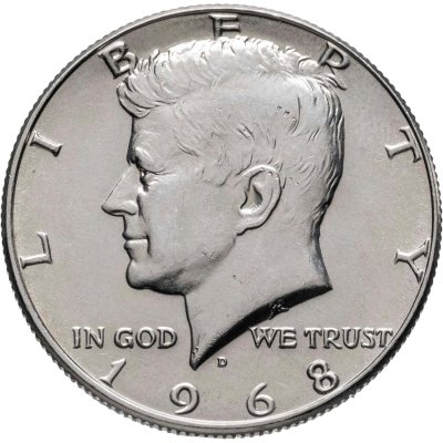 купить США 50 центов (1/2 доллара, half dollar) 1968 D Kennedy Half Dollar (Кеннеди) знак монетного двора "D" - Денвер