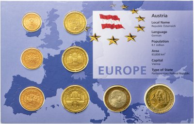 Купить Австрия набор монет евро 2002 (8 монет в буклете)