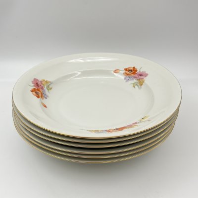 купить Набор из шести суповых тарелок с цветочным декором, фарфор, деколь, золочение, Chodziez, Польша, 1964-1990 гг.