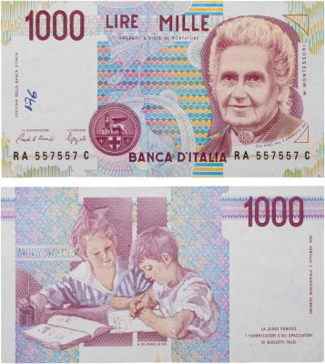 купить Италия 1000 Лир 1990 "Мария Монтессори. Школа Монтессори"