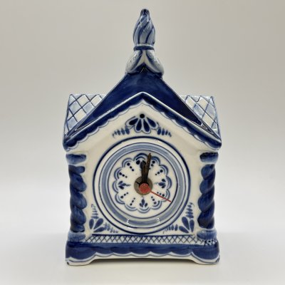 купить Часы настольные "Терем", автор Гаранин, фарфор, роспись, металл, пластик, Объединение «Гжель», СССР, 1986-1991 гг.