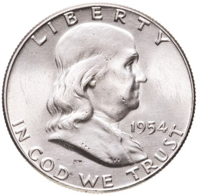купить США 50 центов (1/2 доллара, half dollar) 1954 Franklin Half Dollar Без отметки монетного двора
