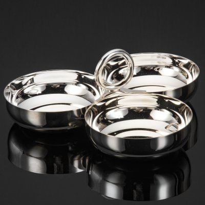 купить Менажница для закусок трехсекционная из коллекции "Vertigo", в оригинальной коробке, металл, серебрение, картон, ткань, Christofle, Франция, 2015-2020 гг.