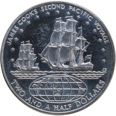 купить Острова Кука 2 ½ доллара 1973 "Капитан Джеймс Кук — Второе тихоокеанское путешествие"